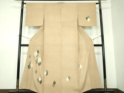 平和屋着物●訪問着　駒刺繍　花菱文　金彩　正絹　逸品　DABJ8248ps