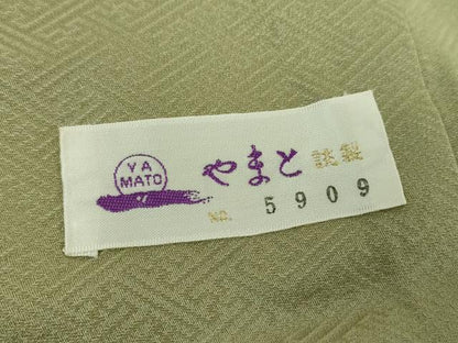 平和屋着物●上質な色無地　花唐草地紋　鶸茶色　やまと誂製　正絹　逸品　DABJ8249ps