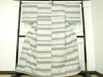 平和屋着物●上質な紬　めがね織　横段文　正絹　逸品　DABJ8255ps