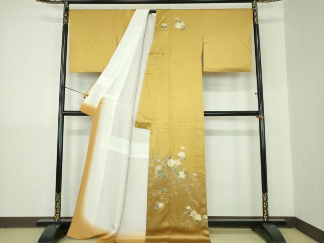平和屋着物●訪問着　螺鈿　流水枝花文　金銀彩　正絹　逸品　DABJ8260ps