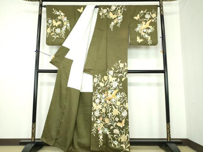 平和屋着物●訪問着　駒刺繍　花喰鳥　舞蝶更紗花文　金彩　正絹　逸品　DABJ8266ps