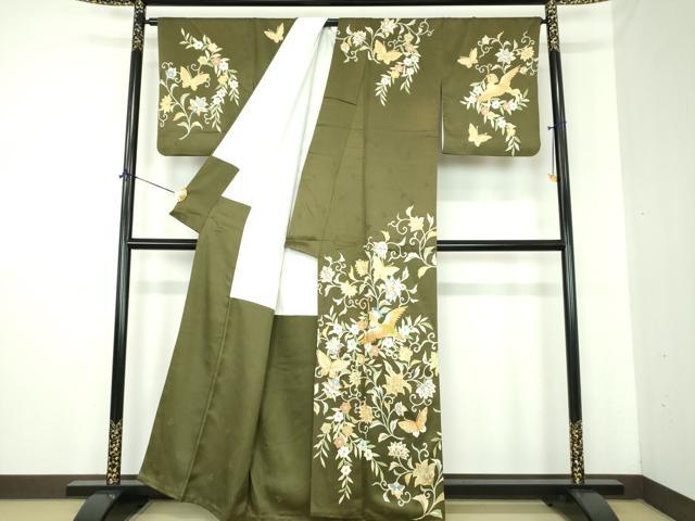 平和屋着物●訪問着　駒刺繍　花喰鳥　舞蝶更紗花文　金彩　正絹　逸品　DABJ8266ps