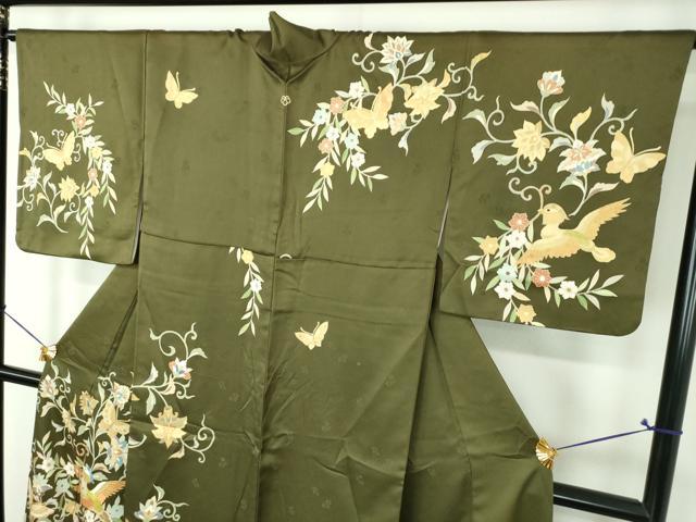 平和屋着物●訪問着　駒刺繍　花喰鳥　舞蝶更紗花文　金彩　正絹　逸品　DABJ8266ps