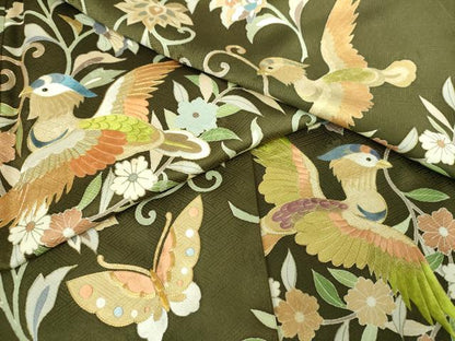 平和屋着物●訪問着　駒刺繍　花喰鳥　舞蝶更紗花文　金彩　正絹　逸品　DABJ8266ps