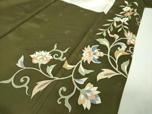 平和屋着物●訪問着　駒刺繍　花喰鳥　舞蝶更紗花文　金彩　正絹　逸品　DABJ8266ps