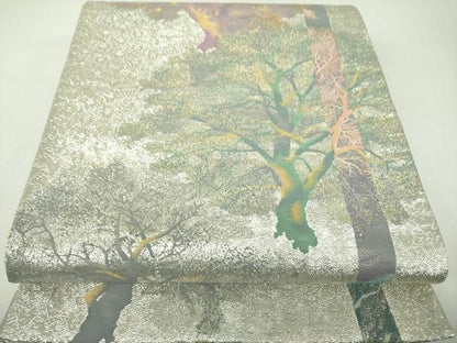平和屋着物▼六通柄袋帯　樹林文　金銀糸　正絹　逸品　DABJ8289ps
