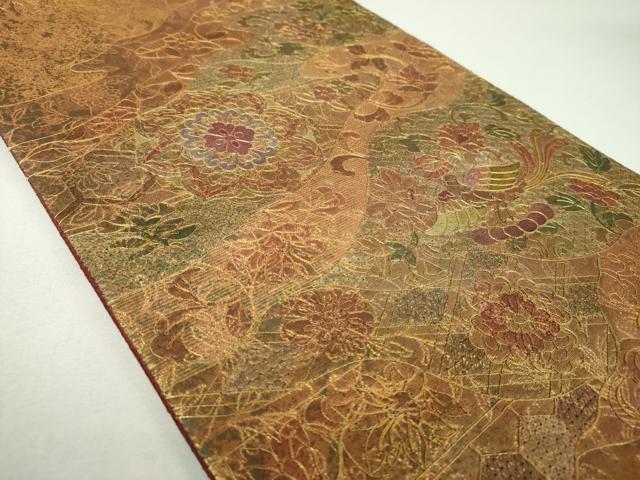 平和屋着物▼中国三大刺繍　スワトウ刺繍　汕頭刺繍　総刺繍　太鼓柄袋帯　駒刺繍　正倉院鳳凰花文　金彩　引箔　正絹　逸品　DABJ8292ps