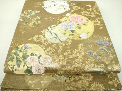 平和屋着物▼六通柄袋帯　唐織　花丸文　金銀糸　正絹　逸品　DABJ8295ps