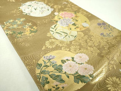 平和屋着物▼六通柄袋帯　唐織　花丸文　金銀糸　正絹　逸品　DABJ8295ps