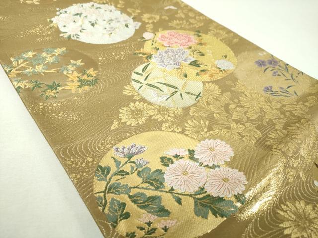 平和屋着物▼六通柄袋帯　唐織　花丸文　金銀糸　正絹　逸品　DABJ8295ps