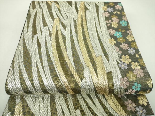 平和屋着物▼六通柄袋帯　鬘帯舞桜　金銀糸　正絹　逸品　DABJ8297ps