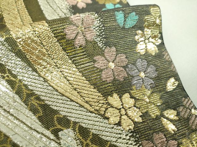 平和屋着物▼六通柄袋帯　鬘帯舞桜　金銀糸　正絹　逸品　DABJ8297ps
