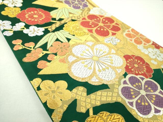 平和屋着物▼六通柄袋帯　唐織　笹竹梅文　金銀糸　正絹　逸品　DABJ8305ps