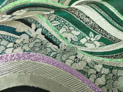 平和屋着物▼六通柄袋帯　流水花文　金銀糸　正絹　逸品　DABJ8308ps