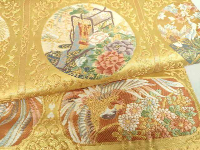 平和屋着物▼六通柄袋帯　唐織　横段麗綾文　金糸　正絹　逸品　DABJ8311ps