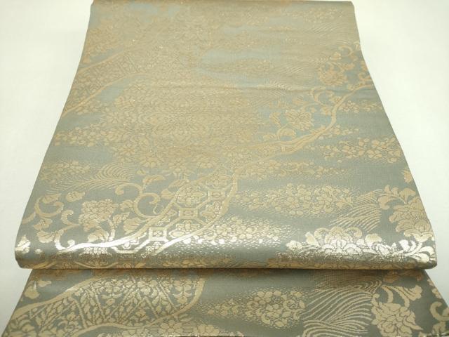 平和屋着物▼両面　六通柄袋帯　御所解柳橋文　金糸　正絹　逸品　DABJ8320ps
