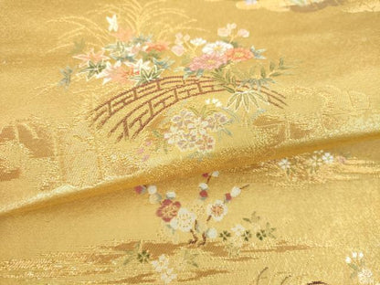 平和屋着物▼六通柄袋帯　絢燗花車文　金糸　正絹　逸品　DABJ8322ps