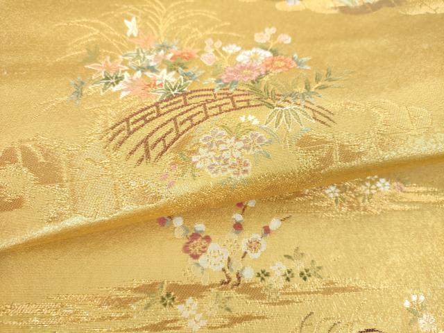 平和屋着物▼六通柄袋帯　絢燗花車文　金糸　正絹　逸品　DABJ8322ps