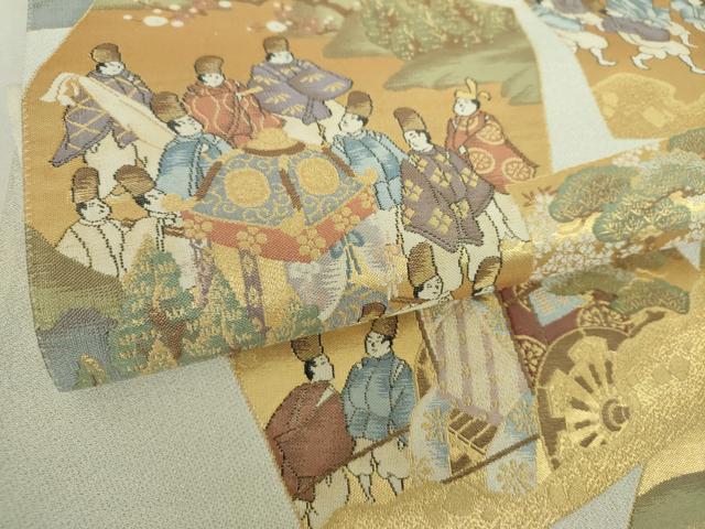 平和屋着物▼六通柄袋帯　色紙重ね人物風景　金銀糸　正絹　逸品　DABJ8329ps