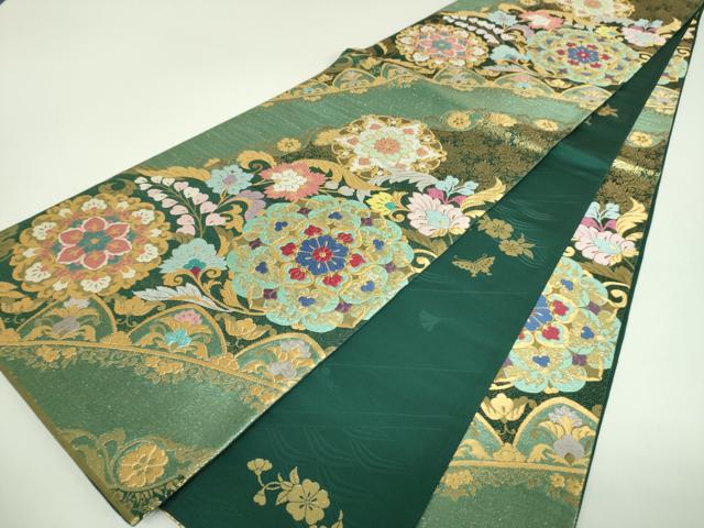 平和屋着物▼全通柄袋帯　正倉院花文　金銀糸　正絹　逸品　DABJ8334ps