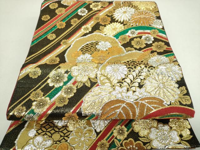 平和屋着物▼六通柄袋帯　吉祥花文　金銀糸　正絹　逸品　DABJ8337ps