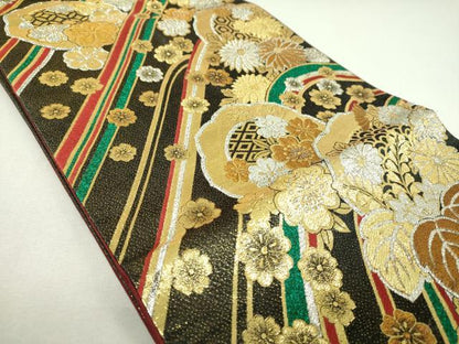 平和屋着物▼六通柄袋帯　吉祥花文　金銀糸　正絹　逸品　DABJ8337ps
