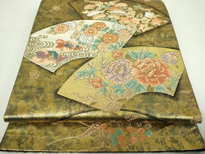 平和屋着物▼西陣　服部織物謹製　六通柄袋帯　地紙鴛鴦花文　金銀糸　引箔　正絹　逸品　DABJ8338ps