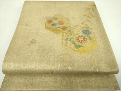 平和屋着物▼中国三大刺繍　スワトウ刺繍　汕頭刺繍　太鼓柄袋帯　亀甲花文　金銀彩　引箔　正絹　逸品　DABJ8340ps
