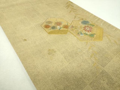 平和屋着物▼中国三大刺繍　スワトウ刺繍　汕頭刺繍　太鼓柄袋帯　亀甲花文　金銀彩　引箔　正絹　逸品　DABJ8340ps