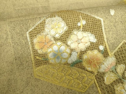 平和屋着物▼中国三大刺繍　スワトウ刺繍　汕頭刺繍　太鼓柄袋帯　亀甲花文　金銀彩　引箔　正絹　逸品　DABJ8340ps