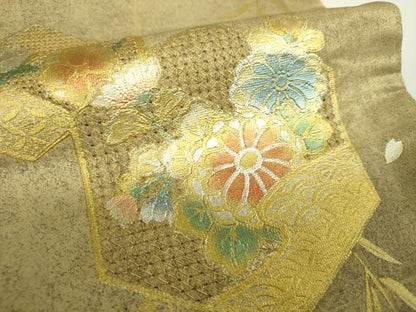 平和屋着物▼中国三大刺繍　スワトウ刺繍　汕頭刺繍　太鼓柄袋帯　亀甲花文　金銀彩　引箔　正絹　逸品　DABJ8340ps