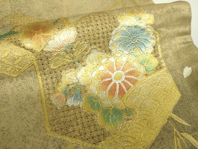 平和屋着物▼中国三大刺繍　スワトウ刺繍　汕頭刺繍　太鼓柄袋帯　亀甲花文　金銀彩　引箔　正絹　逸品　DABJ8340ps