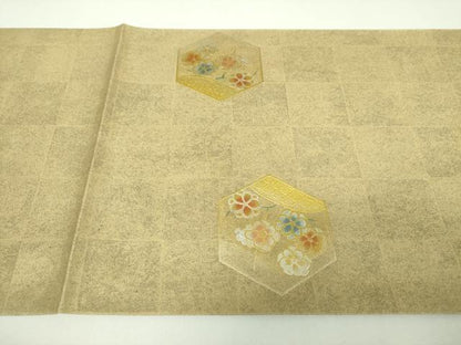 平和屋着物▼中国三大刺繍　スワトウ刺繍　汕頭刺繍　太鼓柄袋帯　亀甲花文　金銀彩　引箔　正絹　逸品　DABJ8340ps