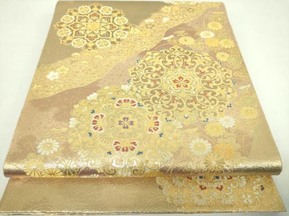 平和屋着物▼六通柄袋帯　天平宝飾華文　金糸　正絹　逸品　DABJ8341ps