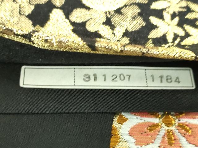 平和屋着物▼六通柄袋帯　正倉院花文　黒地　金糸　正絹　逸品　DABJ8342ps