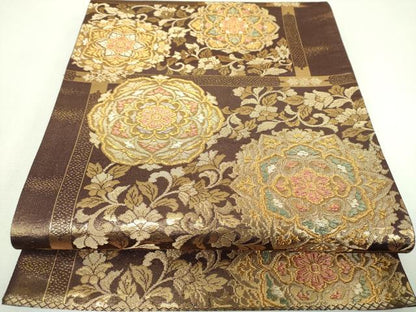 平和屋着物▼六通柄袋帯　正倉院花文　金糸　正絹　逸品　DABJ8345ps