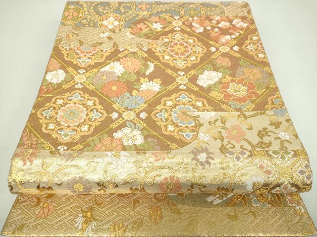 平和屋着物▼六通柄袋帯　格天井宝尽くし花文　金糸　正絹　逸品　DABJ8354ps