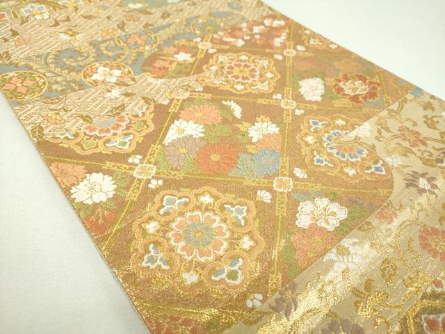 平和屋着物▼六通柄袋帯　格天井宝尽くし花文　金糸　正絹　逸品　DABJ8354ps
