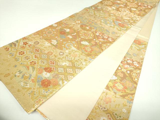 平和屋着物▼六通柄袋帯　格天井宝尽くし花文　金糸　正絹　逸品　DABJ8354ps