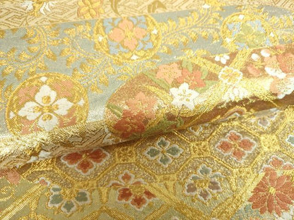 平和屋着物▼六通柄袋帯　格天井宝尽くし花文　金糸　正絹　逸品　DABJ8354ps