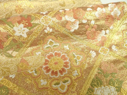 平和屋着物▼六通柄袋帯　格天井宝尽くし花文　金糸　正絹　逸品　DABJ8354ps