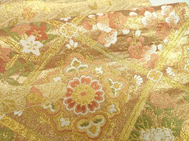 平和屋着物▼六通柄袋帯　格天井宝尽くし花文　金糸　正絹　逸品　DABJ8354ps