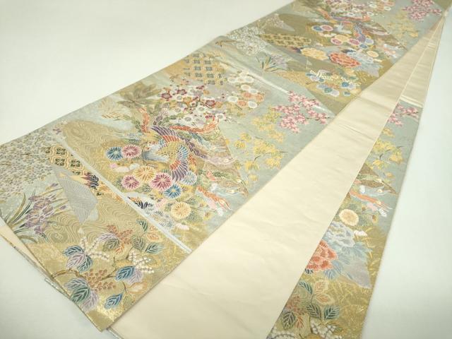 平和屋着物▼六通柄袋帯　唐織　瑞鳳桧扇散文様　金銀糸　正絹　逸品　DABJ8355ps