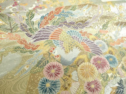 平和屋着物▼六通柄袋帯　唐織　瑞鳳桧扇散文様　金銀糸　正絹　逸品　DABJ8355ps
