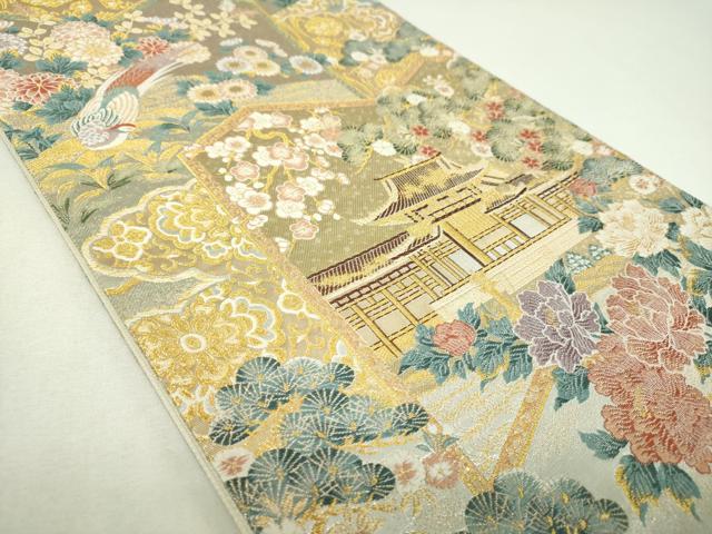 平和屋着物▼六通柄袋帯　唐織　風景花鳥屏風　金銀糸　正絹　逸品　DABJ8356ps