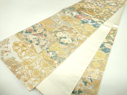 平和屋着物▼六通柄袋帯　唐織　風景花鳥屏風　金銀糸　正絹　逸品　DABJ8356ps