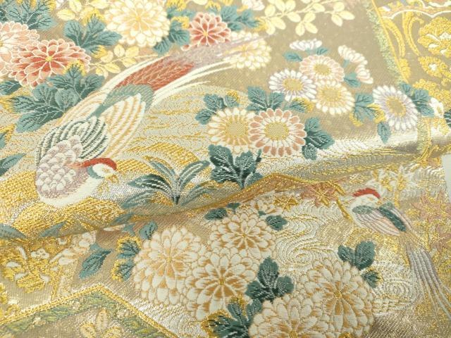 平和屋着物▼六通柄袋帯　唐織　風景花鳥屏風　金銀糸　正絹　逸品　DABJ8356ps