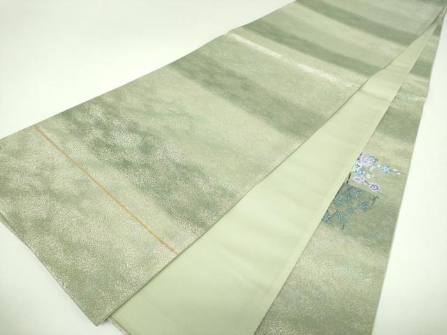 平和屋着物▼太鼓柄袋帯　黄金繭　市松風景花文　金糸　正絹　逸品　未使用　DABJ8361ps