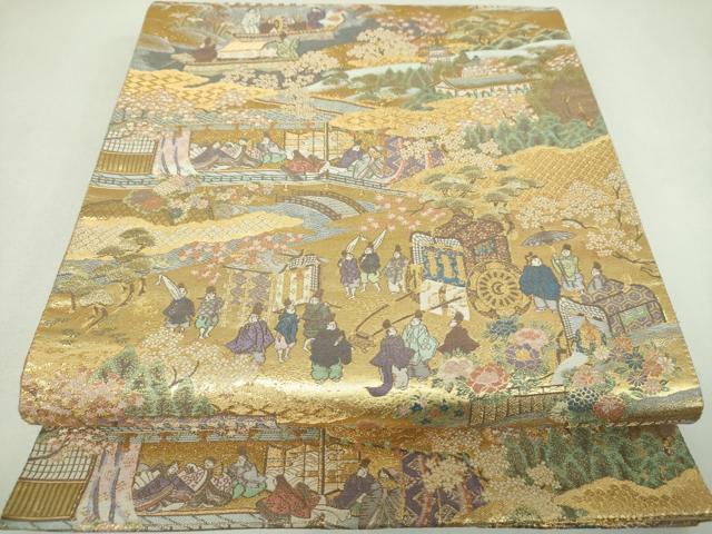 平和屋着物▼六通柄袋帯　嵯峨野船遊　金糸　正絹　逸品　DABJ8362ps