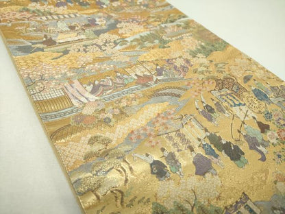 平和屋着物▼六通柄袋帯　嵯峨野船遊　金糸　正絹　逸品　DABJ8362ps
